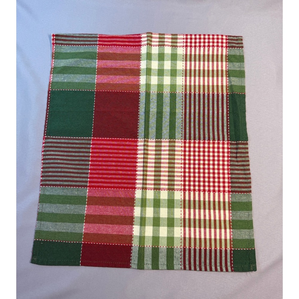 Set of 8 Plaid Cloth Napkins Christmas Holiday Green Red Festive Country Chic - Picture 4 of 10